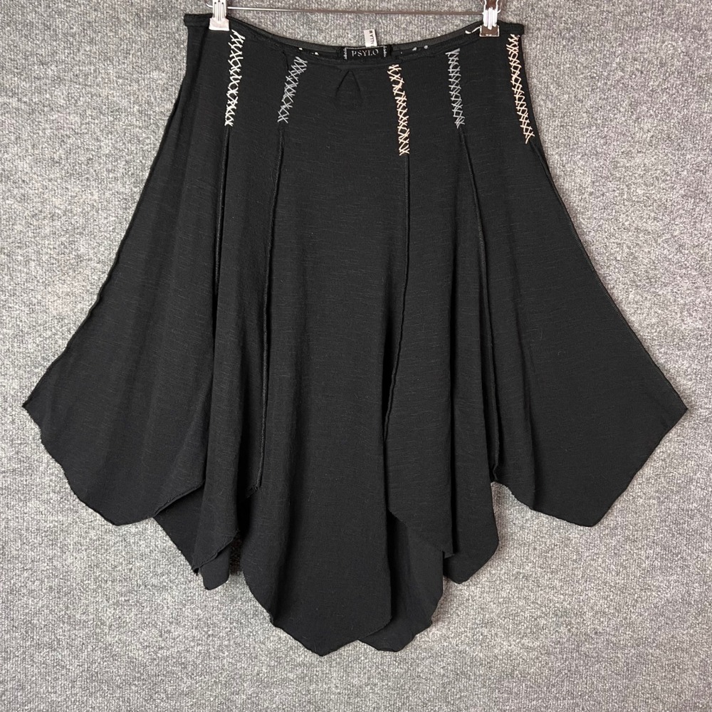 Psylo Skirt Womens M-L Black Handcrafted Goth Punk Pixie Hem Stitching